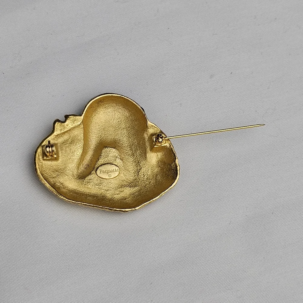 Paquette Gold Tone Textured Figural Enamel Mallard Duck Brooch - Picture 5 of 9